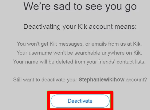 deactivate kik account