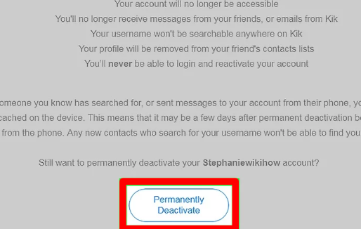 permanently deactivate kik account
