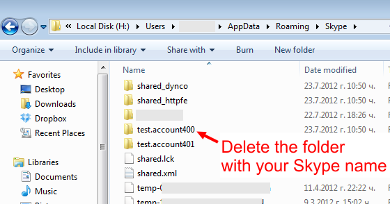 Skype Delete account folder