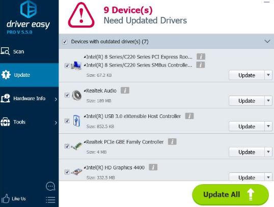 updating all drivers using drivereasy