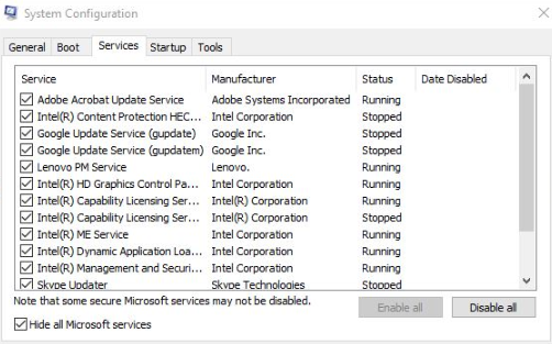 Windows msconfig