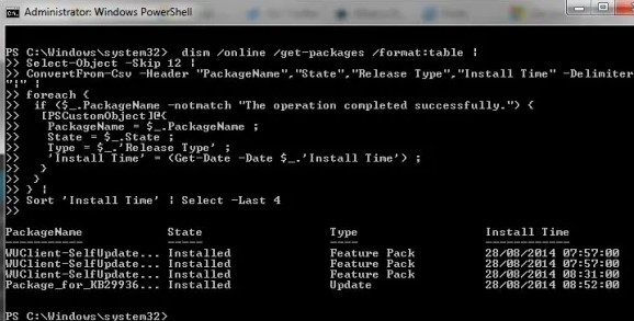 dism online get-packages format:table